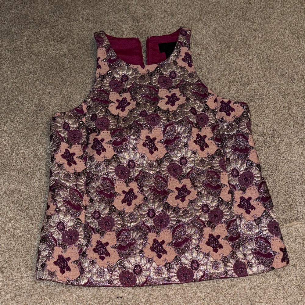 J. Crew NWT❗️J. Crew Collection Pink and Purple Floral Brocade Blouse - Picture 2 of 8
